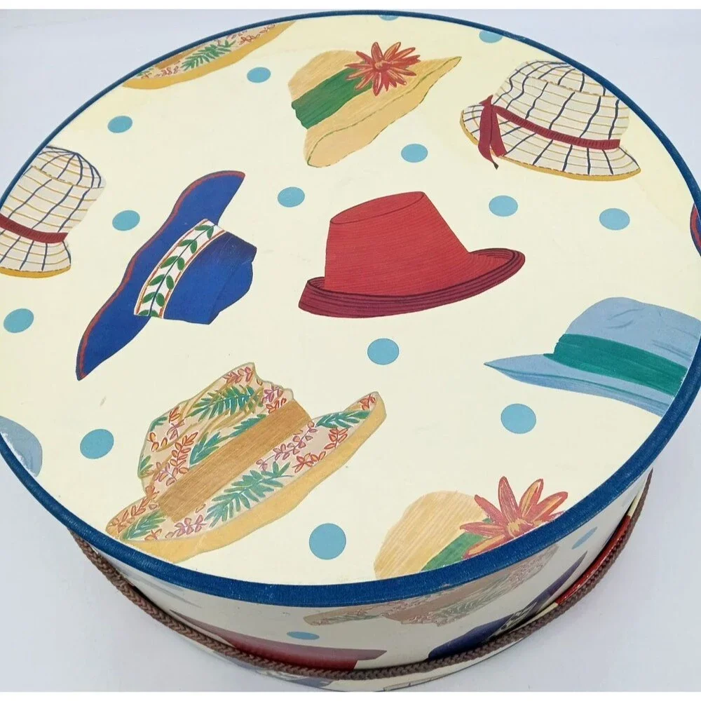 Vintage Set of 2 Nesting Hat Storage Boxes Fun Retro Hat Design 14